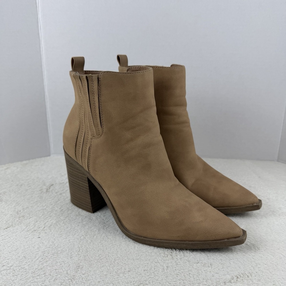 Universal Thread Boots Womens 8.5 Ankle Bootie Brown Faux Leather Block Casual